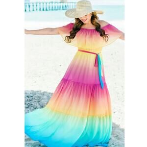 NWT Medium Strapless Rainbow Summer Maxi Dress